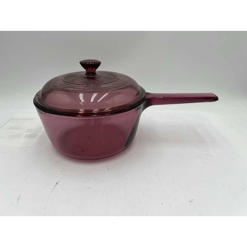 Vintage Visions Cranberry 1.5L Glass Saucepan Pot w Lid Made in USA